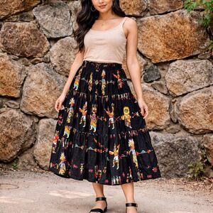 Vintage handmade prairie Midi Skirt western Native American Kachina print L